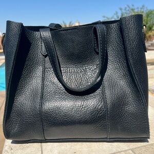 Portland Leather Goods Elegant Lola Pebbled Black Leather Tote Bag